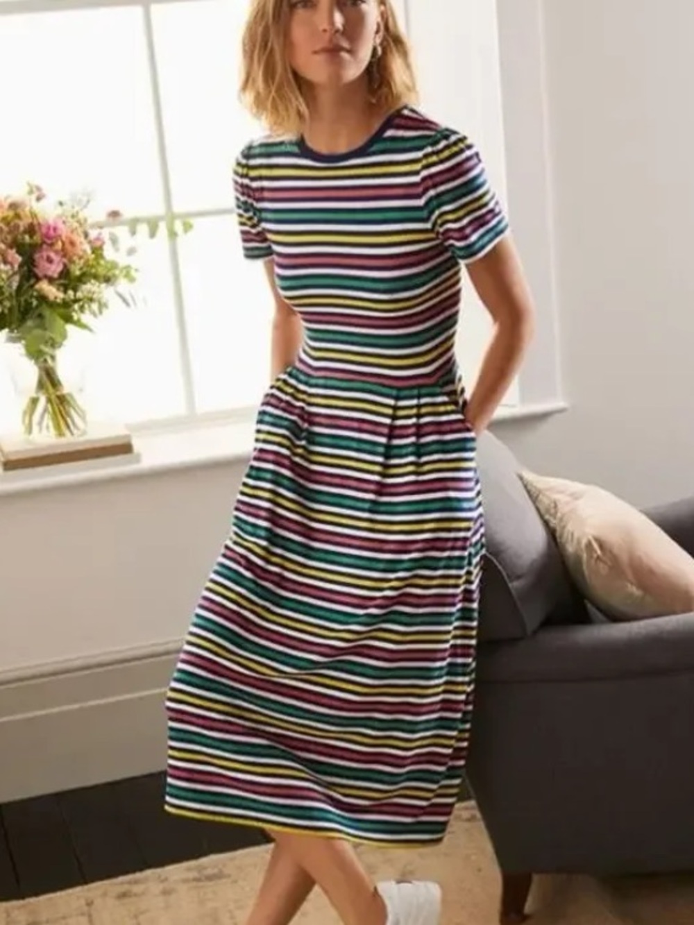 Boden Lucinda Rainbow Stripe Midi Dress Sz 4